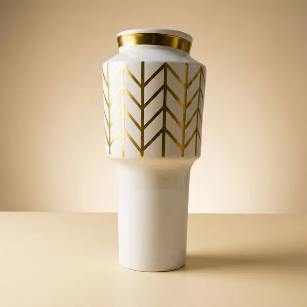 White_And_Golden_Ceramic_Chevron_Ceramic_Vase_Compact_For_Home_Decor
