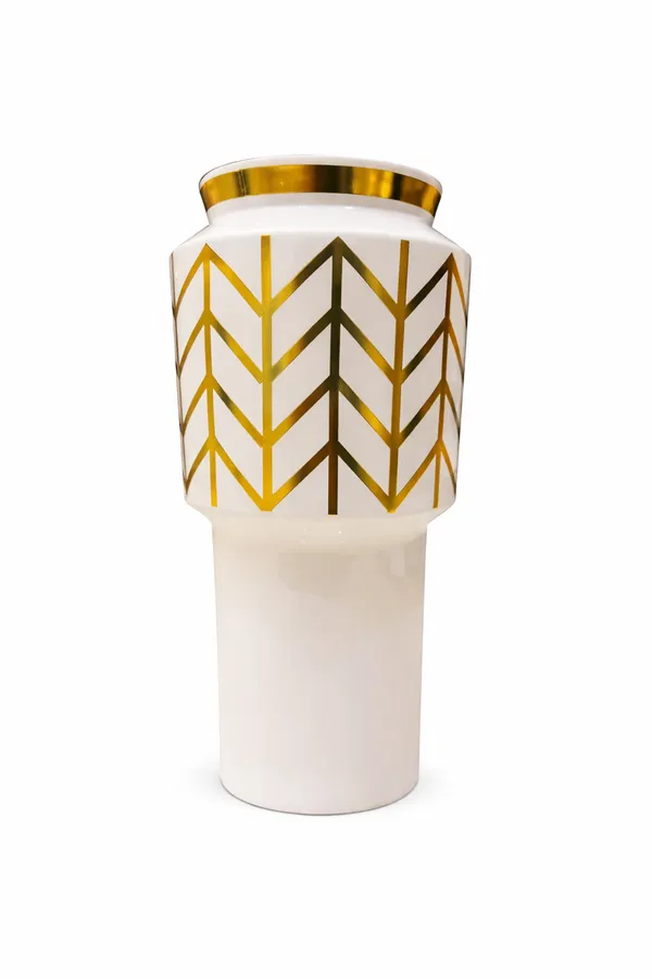 White_And_Golden_Ceramic_Chevron_Pattern_Ceramic_Vase_For_Home_Decor