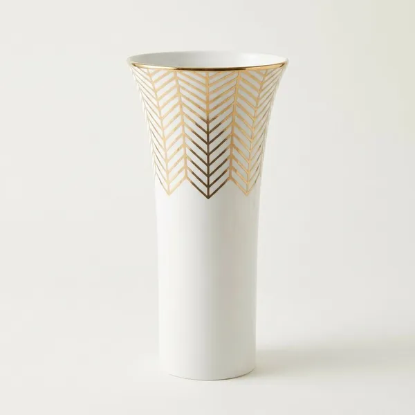 White_And_Golden_Ceramic_Chevron_Pattern_Ceramic_Vase_For_Home_Decor