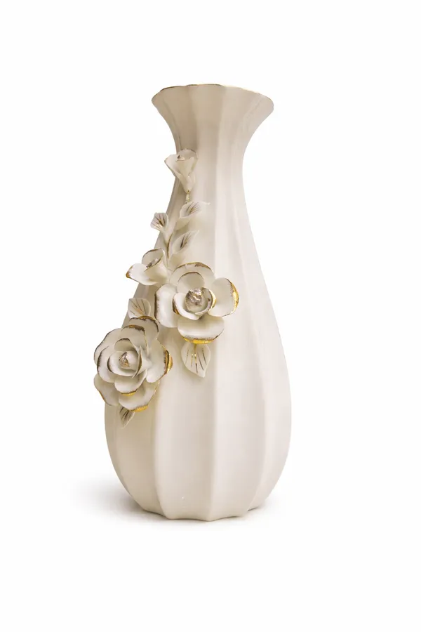 Ivory_With_Golden_Highlights_Ceramic_Floral_Relief_Ceramic_Vase_For_Home_Decor
