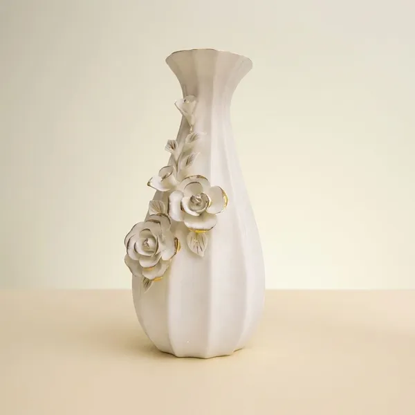Ivory_With_Golden_Highlights_Ceramic_Floral_Relief_Ceramic_Vase_For_Home_Decor