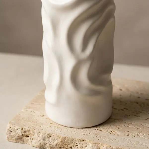 White_Ceramic_Sculpted_Abstract_Bottle_Vase_For_Home_Decor
