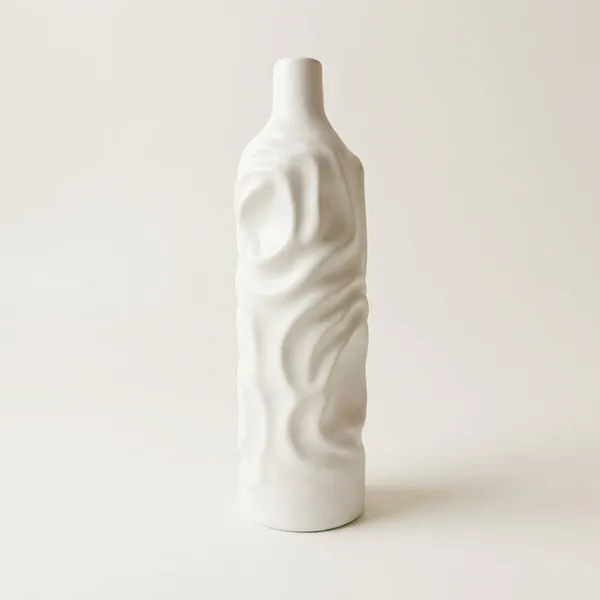 White_Ceramic_Sculpted_Abstract_Bottle_Vase_For_Home_Decor