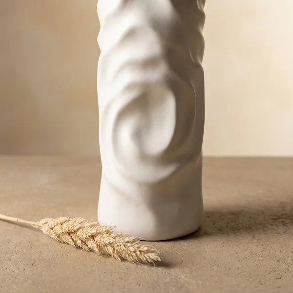 White_Ceramic_Textured_White_Sculpted_Vase_For_Home_Decor