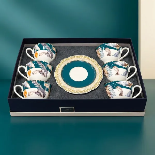 White_And_Green_Ceramic_Green_Leaf_Pattern_Tea_Set_For_Kitchen_Set