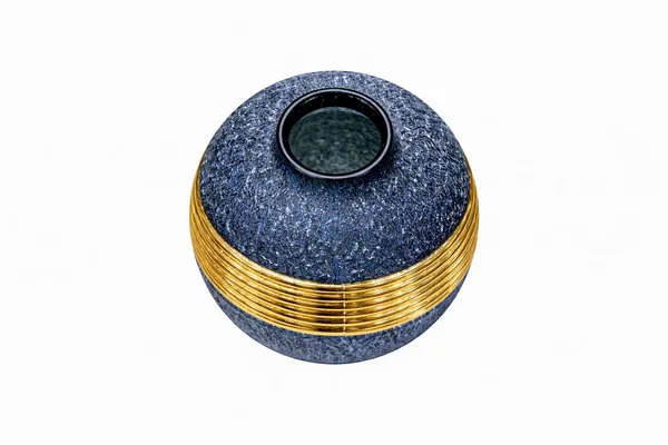 Navy_Blue_And_Golden_Glass_Band_Globe_Glass_Vase_For_Home_Decor