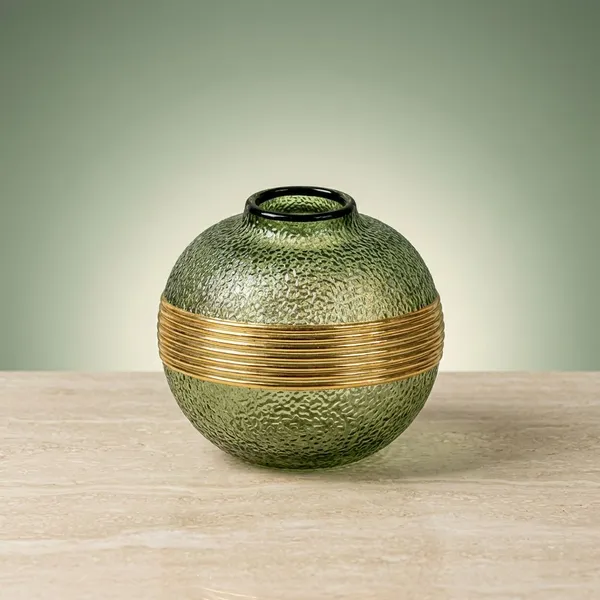 Green_And_Golden_Glass_Band_Globe_Glass_Vase_For_Home_Decor