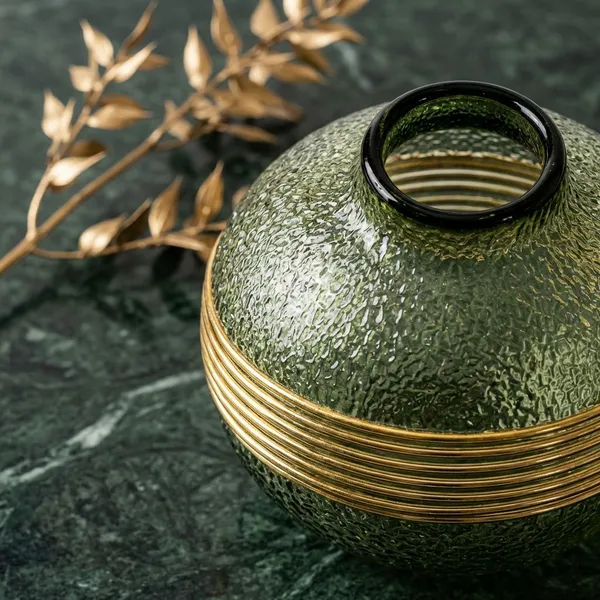 Green_And_Golden_Glass_Band_Globe_Glass_Vase_For_Home_Decor