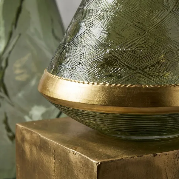 Olive_Green_And_Golden_Rim_Glass_Textured_Glass_Bowl_Vase_For_Home_Decor