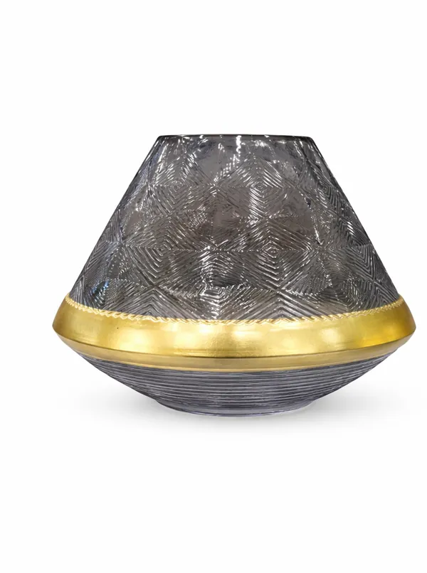 Grey_And_Golden_Rim_Glass_Textured_Glass_Bowl_Vase_For_Home_Decor