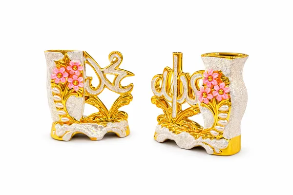 Golden_And_Pink_Resin_Floral_Calligraphy_Showpiece_Set_For_Home_Decor