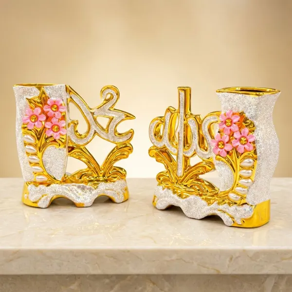 Golden_And_Pink_Resin_Floral_Calligraphy_Showpiece_Set_For_Home_Decor