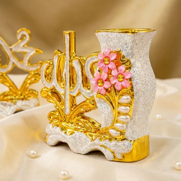Golden_And_Pink_Resin_Floral_Calligraphy_Showpiece_Set_For_Home_Decor