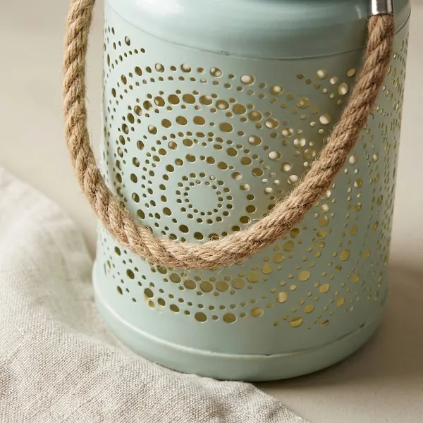 Mint_And_Black_Metal_Rope_Handle_Cutwork_Lantern_Set_Of_2_For_Home_Decor