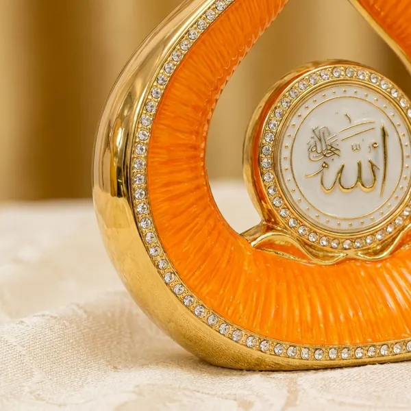 Golden_And_Orange_Resin_And_Metal_Allah_And_Muhammad_Teardrop_Showpiece_Set_For_Home_Decor