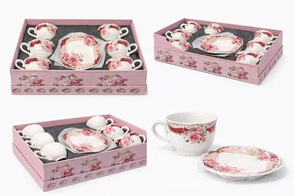 Ivory_And_Peach_Ceramic_Floral_Square_Saucer_Tea_Set_For_Kitchen_Set