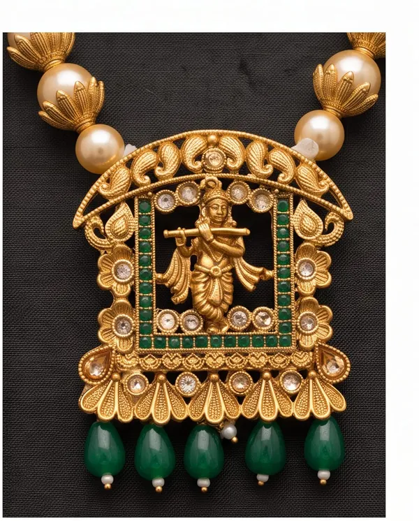 Temple_Jewellery_With__Krishna_Pendant_and_Earring_Set