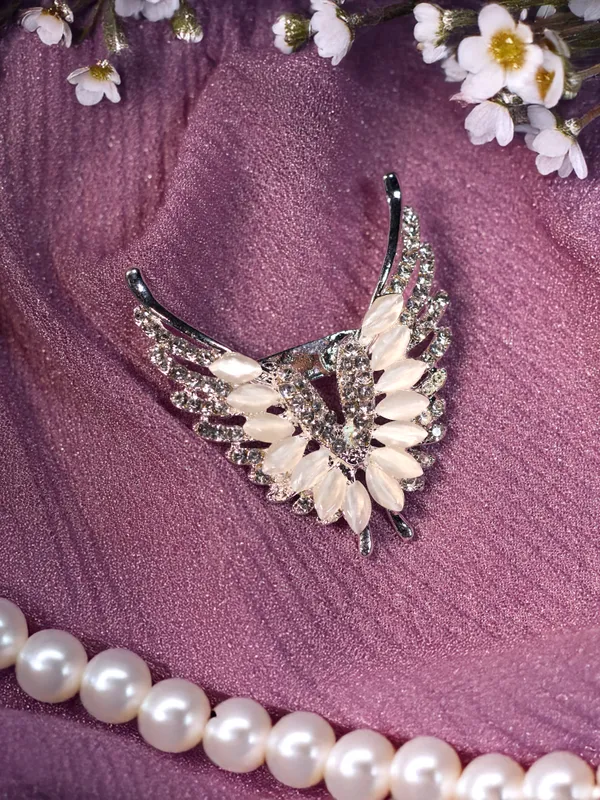 White_&_Silver_Elegant_Design_Designer_Metal_Brooch_For_Women