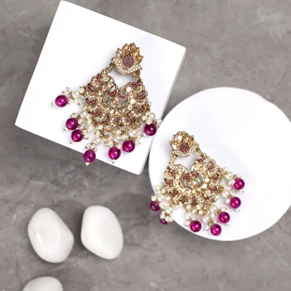 Magenta_Elegant_Design_Earrings_Chandbali_Earrings_Afgani_Style_Earrings_For_Women