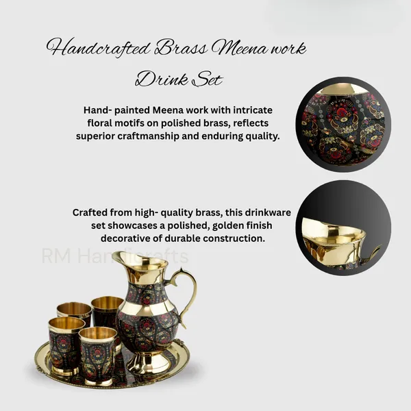 Multicolor_Brass_6-Piece_Dinner_Set_With_Meenakari_Enamel_Work_Jug,_Tray_&_4_Glasses_Handcrafted_Traditional_Tableware_Multicolor_Paisley_On_Gold_Finish