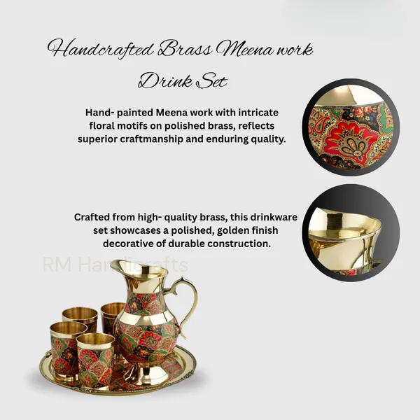Multicolor_Brass_6-Piece_Dinner_Set_With_Meenakari_Enamel_Work_Jug,_Tray_&_4_Glasses_Handcrafted_Traditional_Tableware_Multicolor_Paisley_On_Gold_Finish