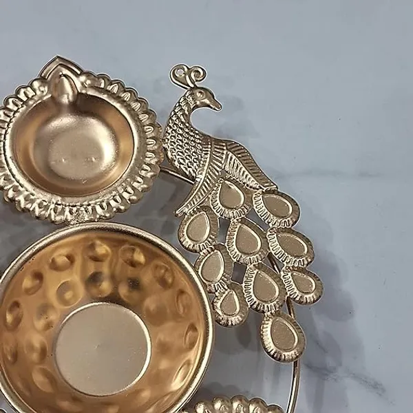 Golden_Kindred_Homes_Decorative_Urli_Bowl_With_5_Brass-Polished_Diyas_&_Peacock_Design_|_Traditional_Oil_Lamp_For_Puja,_Diwali,_Home_Temple_&_Festive_Decoration_(7.5_Inch)