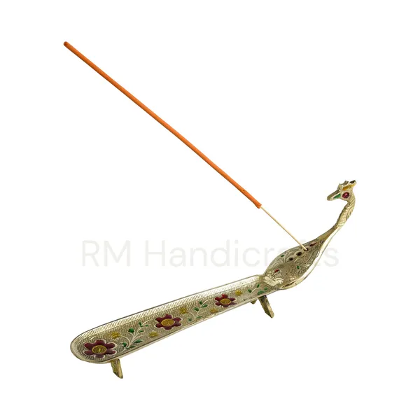 Golden_Brass_Peacock_Agarbatti_Stand_|_Decorative_Incense_Holder_For_Home_Temple_&_Office_|_Handcrafted_Floral_Design_|_Ash_Catcher_|_10_Inch_(Brass_Mina_Work)