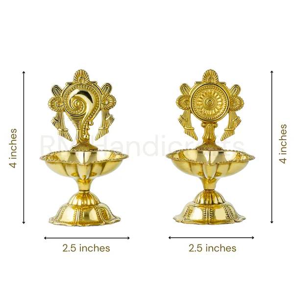 Golden_Brass_Shankh_&_Chakra_Diya_With_Pedestal_Base_Traditional_Decorative_Oil_Lamps_With_Stand_For_Pooja,_Mandir_&_Home_Temple_Handcrafted_Brass_Deepam_Set_Of_2