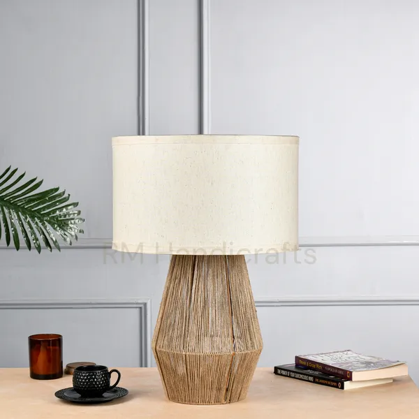 Brown_Twine-Wrapped_Geometric_Table_Lamp_With_Fabric_Shade_|_Rustic_Modern_Lighting_For_Bedroom,_Living_Room_&_Study_|_Handcrafted_Home_Decor