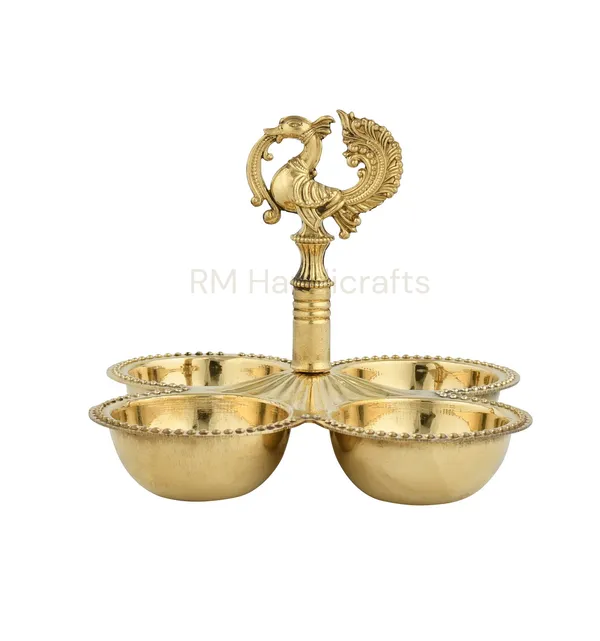 Golden_Pure_Brass_4_Katori_Diya_Stand_With_Peacock_Top_Traditional_Oil_Lamp_For_Pooja,_Aarti_&_Home_Temple_Decor