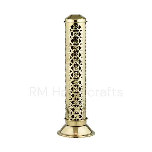 Golden_Brass_Cylindrical_Agarbatti_Stand_|_Decorative_Incense_Stick_Holder_With_Lid_|_Floral_Cutwork_Design_|_Ash_Catcher_|_Ideal_For_Puja,_Home_&_Office_Decor_(Flower_Design02)