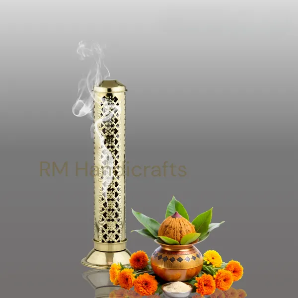 Golden_Brass_Cylindrical_Agarbatti_Stand_|_Decorative_Incense_Stick_Holder_With_Lid_|_Floral_Cutwork_Design_|_Ash_Catcher_|_Ideal_For_Puja,_Home_&_Office_Decor_(Flower_Design02)
