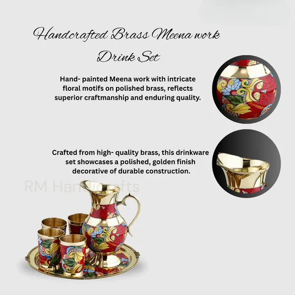 Multicolor_Brass_6-Piece_Dinner_Set_With_Meenakari_Enamel_Work_Jug,_Tray_&_4_Glasses_Handcrafted_Traditional_Tableware_Multicolor_Paisley_On_Gold_Finish