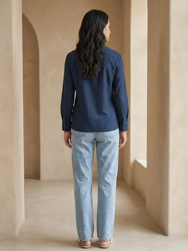 Women�s_Cotton_Embroidered_Shirt_Blue_|_Elegant_Floral_Embroidery_Casual_Shirt_|_Full_Sleeve_Button_Down_Women_Top