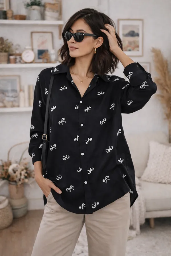 Women_Viscose_Rayon_Embroidered_Shirt_|_Casual_Office_Wear_Stylish_Top_BlacK_Printed_Button_Down_Shirt2