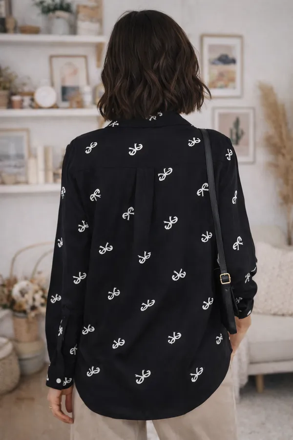 Women_Viscose_Rayon_Embroidered_Shirt_|_Casual_Office_Wear_Stylish_Top_BlacK_Printed_Button_Down_Shirt2