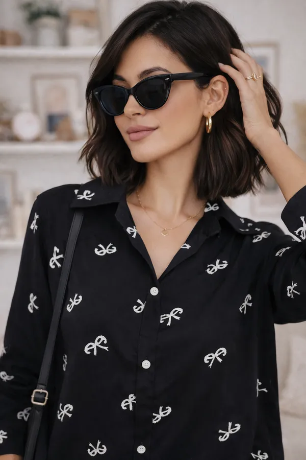 Women_Viscose_Rayon_Embroidered_Shirt_|_Casual_Office_Wear_Stylish_Top_BlacK_Printed_Button_Down_Shirt2