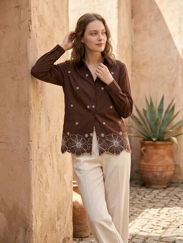 Women�s_Cotton_Embroidered_Shirt_Blue_|_Floral_Embroidery_Casual_Wear_Shirt_for_Women_|_Soft_Cotton_Stylish_Top_2