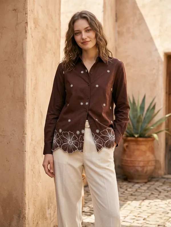 Women�s_Cotton_Embroidered_Shirt_Blue_|_Floral_Embroidery_Casual_Wear_Shirt_for_Women_|_Soft_Cotton_Stylish_Top_2