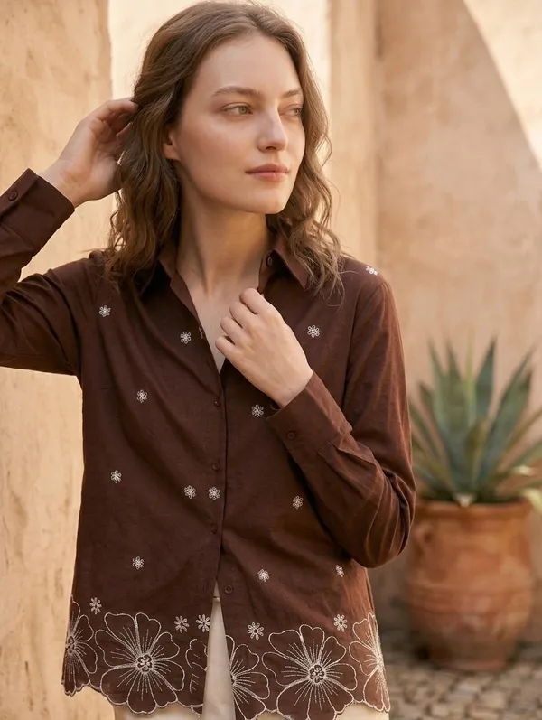 Women�s_Cotton_Embroidered_Shirt_Blue_|_Floral_Embroidery_Casual_Wear_Shirt_for_Women_|_Soft_Cotton_Stylish_Top_2