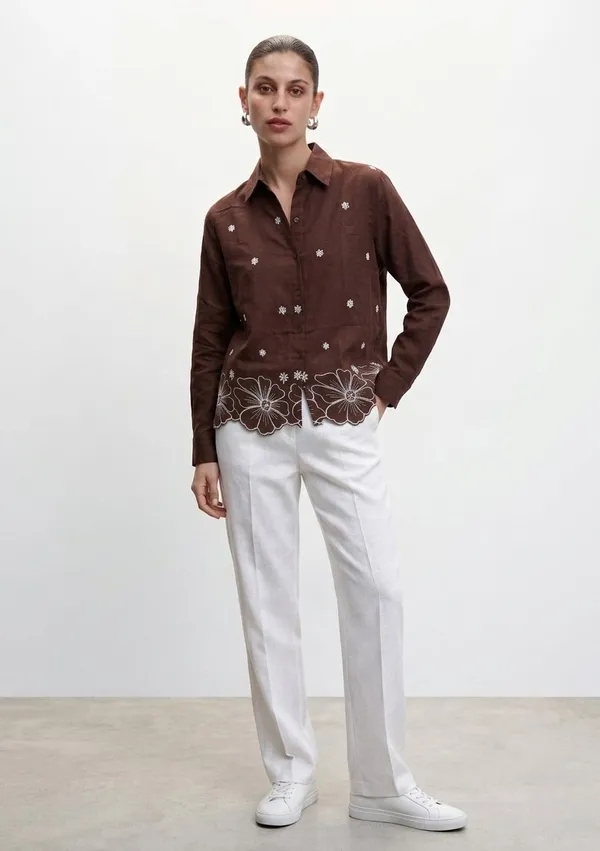 Women�s_Cotton_Embroidered_Shirt_Brown_|_Floral_Embroidery_Casual_Wear_Shirt_for_Women_|_Soft_Cotton_Stylish_Top_5