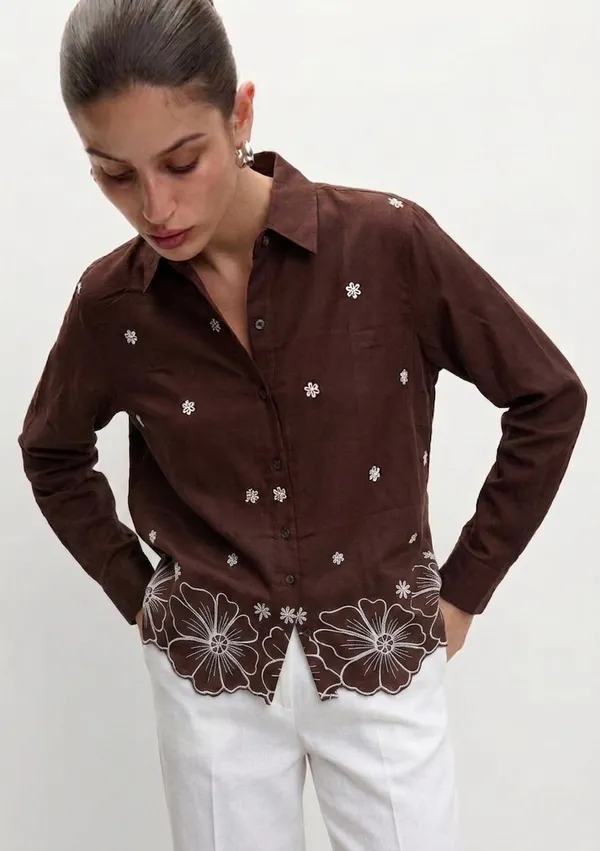 Women�s_Cotton_Embroidered_Shirt_Brown_|_Floral_Embroidery_Casual_Wear_Shirt_for_Women_|_Soft_Cotton_Stylish_Top_5
