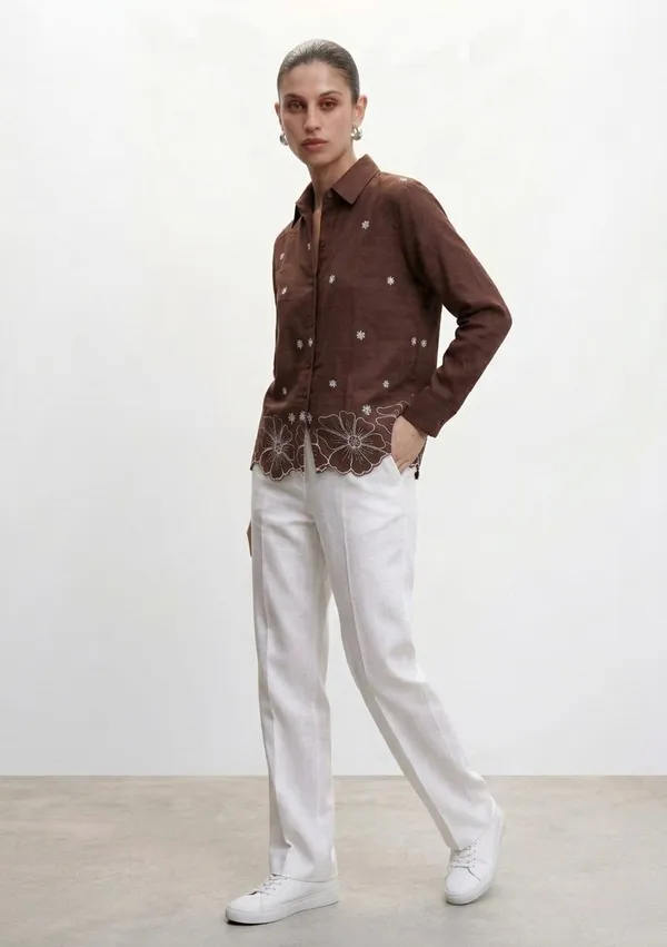 Women�s_Cotton_Embroidered_Shirt_Brown_|_Floral_Embroidery_Casual_Wear_Shirt_for_Women_|_Soft_Cotton_Stylish_Top_5