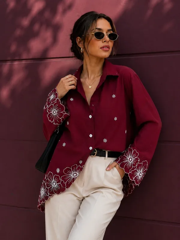 Women's_Maroon_Viscose_Rayon_Embroidered_Shirt_|_Floral_Embroidery_Casual_Formal_Shirt_for_Women