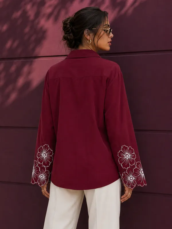 Women's_Maroon_Viscose_Rayon_Embroidered_Shirt_|_Floral_Embroidery_Casual_Formal_Shirt_for_Women