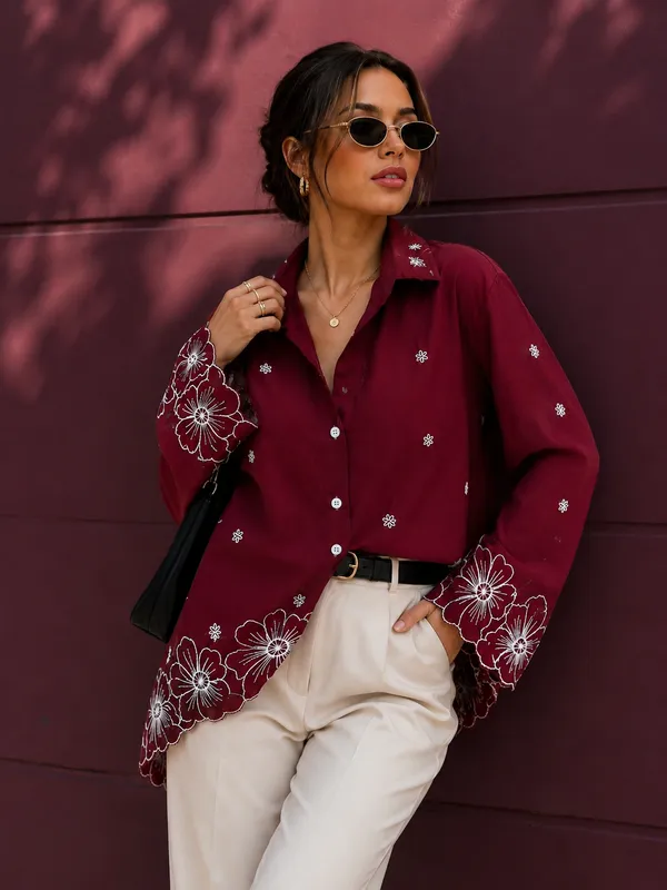 Women's_Maroon_Viscose_Rayon_Embroidered_Shirt_|_Floral_Embroidery_Casual_Formal_Shirt_for_Women