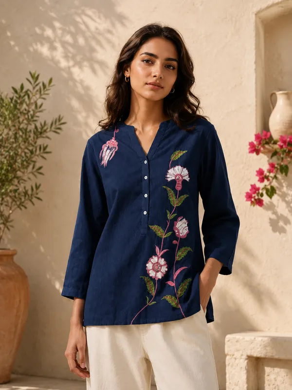 Women's_Navy_Blue_Embroidered_Cotton_Top_|_Floral_Embroidery_Casual_Ethnic_Top_for_Women