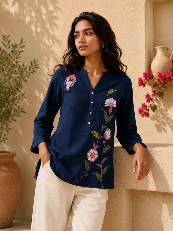 Women's_Navy_Blue_Embroidered_Cotton_Top_|_Floral_Embroidery_Casual_Ethnic_Top_for_Women