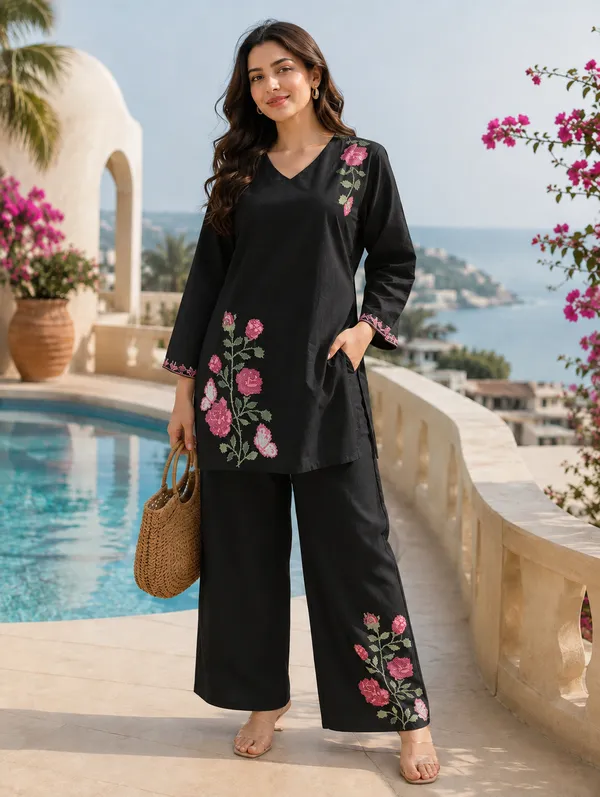 Women’s_Pure_Cotton_Embroidered_Kurta_Set_|_Black_Kurta_with_Wide-Leg_Pants_|_Floral_Embroidery_Co-Ord_Set