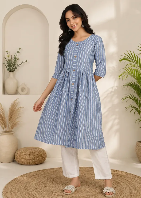 Women's_Pure_Cotton_Striped_A-Line_Kurta_|_Stylish_Casual_&_Office_Wear_Kurti_for_Women